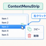 ListBoxの項目を右クリックするとコピーと削除のContextMenuStripが表示されることを示す図