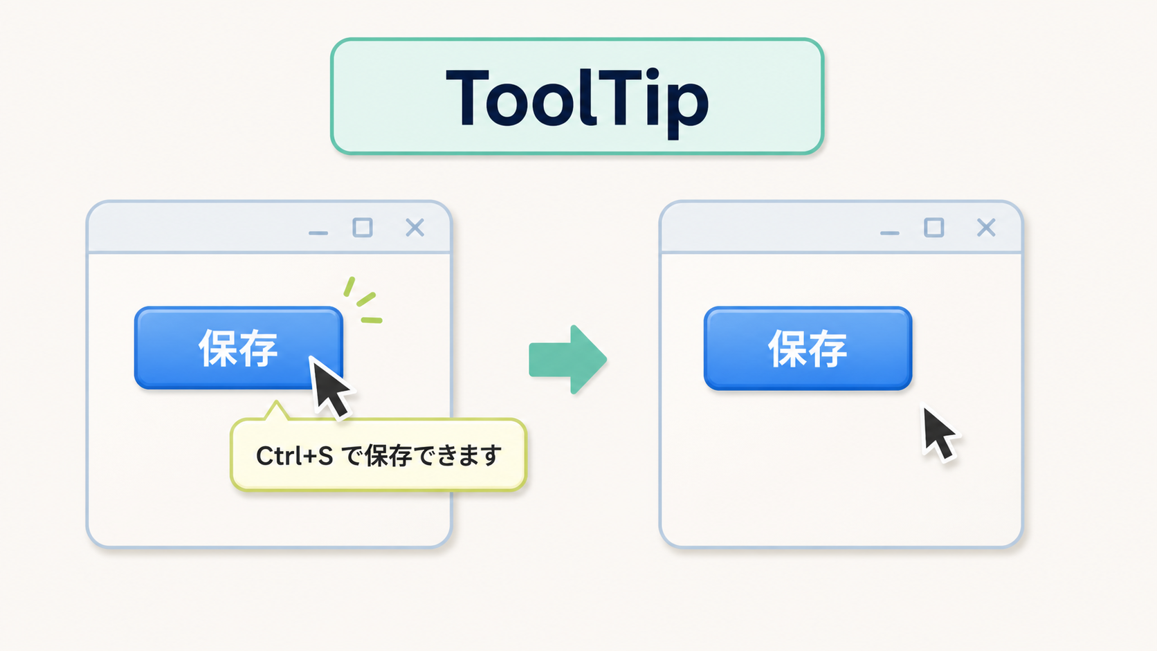 保存ボタンにマウスを乗せるとCtrl+Sで保存できますというToolTipが表示されることを示す図