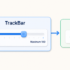 TrackBarのMinimumが0、Maximumが100で、つまみを動かすとValueが60になることを示す図