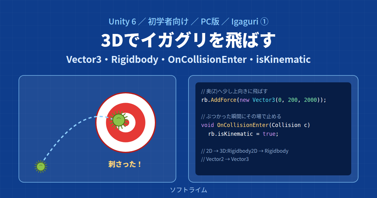 Unity 6でIgaguriを作る① 3Dの世界でイガグリを飛ばして的に刺す