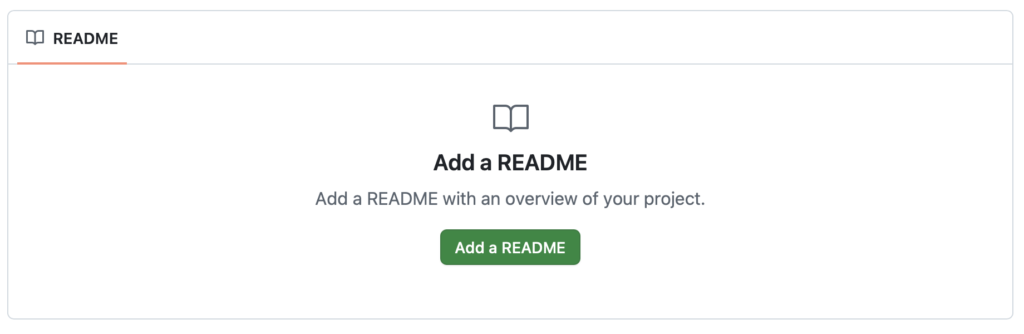 GitHubの空リポジトリに表示されるAdd a READMEの案内ボックスと緑色のボタン
